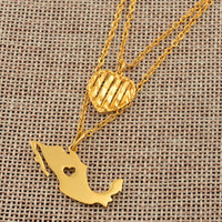 Anniyo Heart and Mexico Map Pendant Necklaces for Women Girls Gold Color Jewelry Mexican Maps #141006