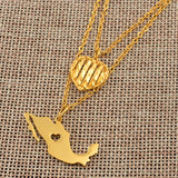 Anniyo Heart and Mexico Map Pendant Necklaces for Women Girls Gold Color Jewelry Mexican Maps #141006