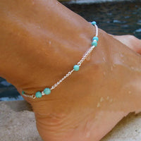 L154 Fashion Bijoux Girl Unique Nice Beads Chain Charm Blue Green Stone Anklet Bracelet Foot Men Women Wedding Jewelry