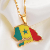 Anniyo  Senegal Map Flag Pendant Chain Necklaces Gold Color Jewelry Country Maps Senegalese Patriotic  #111921
