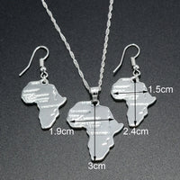 Anniyo Africa Map Pendant Necklaces Earrings Silver Color Ethiopia Jewelry Women,African Maps set #047906