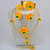 Anniyo Ethiopian Jewelry set Gold Color Green Stone With Hair Piece Hair Pin Women Fashion Eritrea Habesha African #002117