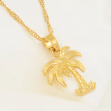 Anniyo 2.1cm/2.6cm Coconut Tree Charm Pendant Necklaces for Women Girl Gold Color Ocean Style Jewelry Water Wave Chain  @@016416