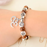 New Classic Natural Wood Beads Bracelets For Women Meditation Prayer Sliver Om Pendant Bracelet Men Wooden Yoga Jewelry
