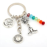1pc Rainbow Symbol Keyring Silver Color Keychain Yoga Chakra Key Chains Sun Charms Lotus Ohm Jewelry E1652