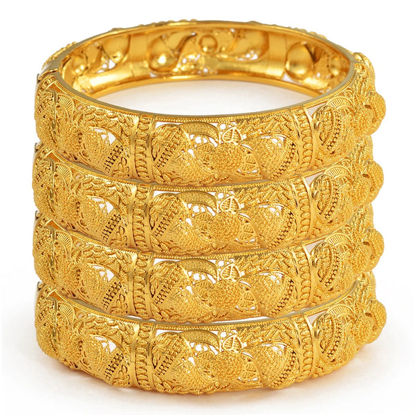 Anniyo 4pcs/Lot Dubai Wedding Bangles Ethiopian Jewelry Gold Color Africa Bracelets Women Arab Birthday Jewelry #199606