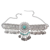 Gypsy Boho Coins Tassel Necklace Red Stone Turquoise Bead Crystal  Flower Collares Chokers India Afghan Female Statement Jewelry
