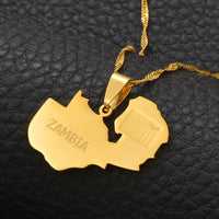 Anniyo Zambia Map Flag Pendant and Necklaces Gold Color Zambian Jewelry #109121