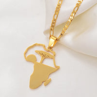 Anniyo African Tree & Sunrise Pendant Necklaces for Men Women Girls,My Home in Africa Jewelry Gold Color Birthday G #112121