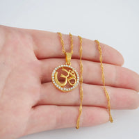 Anniyo Hindoo Jewelry, Hindu Buddhist  OM Pendant Necklace Hinduism Yoga India Outdoor Sport Chain Gold Color Women