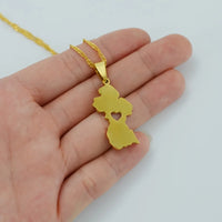Anniyo Heart Guyana Map Pendant Necklaces Gold Color Guayana Jewelry Republic of Guyana #006221