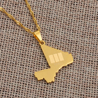 Anniyo Mali Map & Flag Pendant Necklaces for Women Girls Gold Color Ethnic Jewelry Stainless Steel Republique du Mali #112321