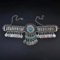 Gypsy Boho Coins Tassel Necklace Red Stone Turquoise Bead Crystal  Flower Collares Chokers India Afghan Female Statement Jewelry