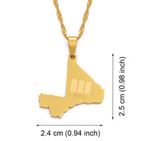 Anniyo Mali Map & Flag Pendant Necklaces for Women Girls Gold Color Ethnic Jewelry Stainless Steel Republique du Mali #112321