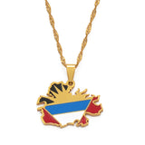 Anniyo Antigua Map Flag Pendant and Necklaces for Women Girls Gold Color and Stainless Steel Jewelry Waladli/Wadadli #111821