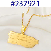 Anniyo Puerto Rico Map With Cities Pendant Necklaces Gold Color PR Puerto Ricans Jewelry #237921