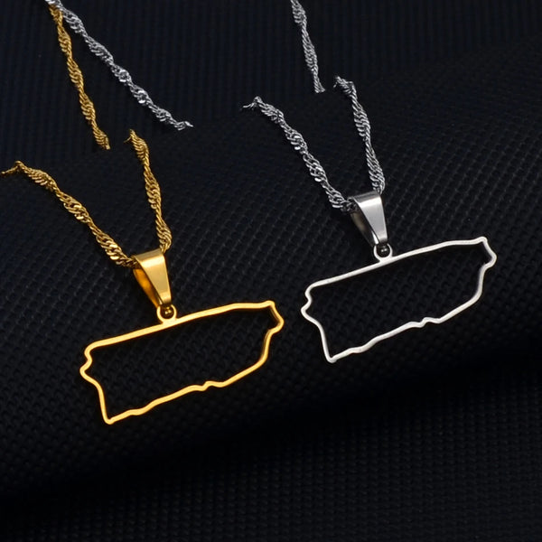 Anniyo Contour Puerto Rico Map Charm Pendant Necklaces Silver Color/Gold Color PR Puerto Ricans Jewelry #051021