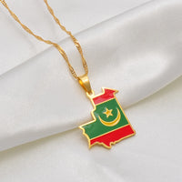 Anniyo Mauritania Map & Flag Pendant Necklace for Women/Men,Gold Color Mauritanian Jewelry Maps  #255121