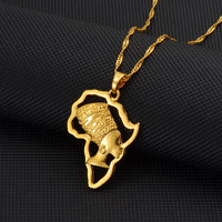 Anniyo Africa Map and Queen Head Pendant Necklace Women Traditional Cultural Ornaments Holiday Wedding Party Items @@128316