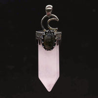 Natural Amethyst Rose Quartz Crystal Lapis Lazuli Labradorite Hexagon Moon Black Agate Tiger Eye Stone Pendant Jewelry For Women