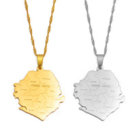 Anniyo Sierra Leone Map and City Pendant Necklaces Gold Silver Color Jewelry For Women Men African Maps Jewellery  #235621