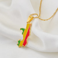 Anniyo 3.5CM Republic of the Congo Map Flag Pendant Necklaces Brazzaville Ethnic Ornament Jewelry #168221