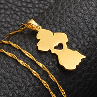Anniyo Heart Guyana Map Pendant Necklaces Gold Color Guayana Jewelry Republic of Guyana #006221