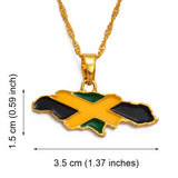 Anniyo Jamaica Map and National Flag Pendant Necklaces Gold Color Jewelry Jamaican  Maps @080406