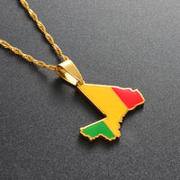 Anniyo Mali Map Flag Pendant Necklaces for Women Men Ethnic Jewelry Stainless Steel Republique du Mali #156321