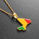 Anniyo Mali Map Flag Pendant Necklaces for Women Men Ethnic Jewelry Stainless Steel Republique du Mali #156321
