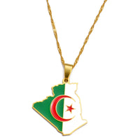 Anniyo Algeria Map Flag Charm Pendant Necklaces Jewelry for Women Girls Men  #269721