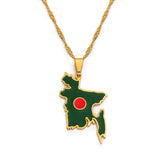 Anniyo 2.8CM Bangladesh Map Flag Pendant Necklaces for Women Girls Stainless Steel Bangladeshi Maps Chains Bengali #155221