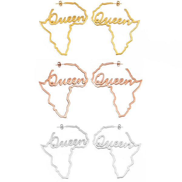 Anniyo African Map Big Earrings Exaggerate Larger Queen Earring Stud Africa Traditional Ethnic Hyperbole Wedding Jewelry #231821