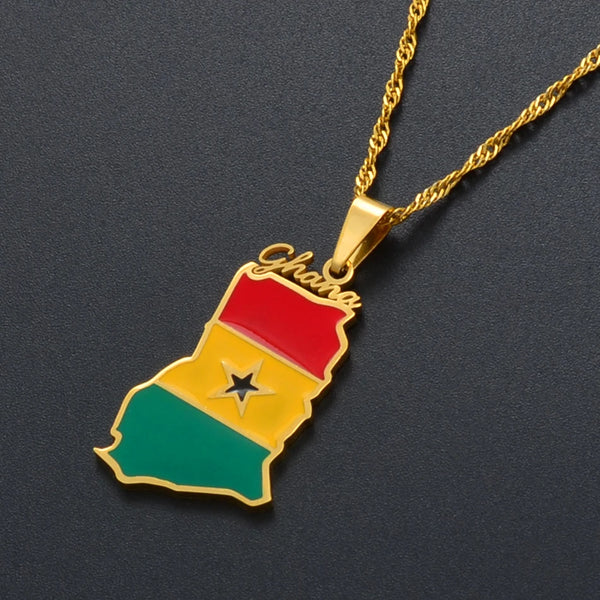 Anniyo Ghana Country Map and Flag Pendant Necklaces Charm Ghanaian Jewelry Ghana National Day  @138121