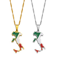 Anniyo Italy Map Flag Pendant Necklaces Silver Color/Gold Color Italian Maps Jewelry @209321