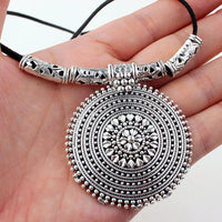 Long Ethnic Necklace with Circle Tribal Pendant Necklace for Women