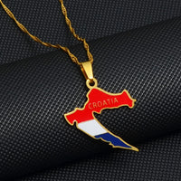 Anniyo Croatia Map Flag Pendant Necklaces Women Girls Gold Color Maps of the Croatian Jewelry #248021