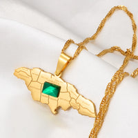 Anniyo Jamaica Map With Green Stone Pendant Necklaces for Women Girls Gold Color Jamaican Jewelry @207021