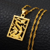 Anniyo Auspicious Dragon Pendant Necklace for Women Girls Gold Color Jewelry Jewellery Chinese Style @@010709