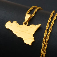 Anniyo Italy Sicily Map With City Name Pendant Necklaces,Silver Color/Gold Color Italian Sicilia Jewelry #038321