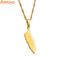 Anniyo Aruba Map Pendant Necklace Thin Chain Gold Color Curacao Jewelry for Caribbean Sea Regional islands #011921