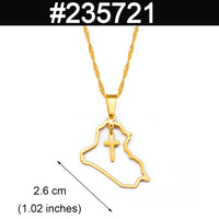 Anniyo Heart Iraq Map and Cross Pendant Necklace Silver Color/Gold Color Jewelry Map Of Iraq Necklaces #235721