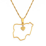 Anniyo Nigeria Map Pendant Necklaces Heart Nigerian Maps Jewelry  Gold Color Maps #154221