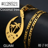 Anniyo Coconut Tree and Flowers Guam Pendant Necklaces for Women Men Gold Color Guam Jewelry #128521