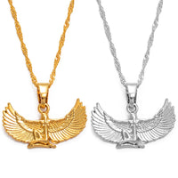 Anniyo Fab Egyptian Goddess Necklace Silver Color/Gold Color Wing Chains Ankh Bib Wicca Pagan Jewelry Egypt Religion #220206