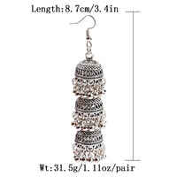 Retro Indian Bollywood Kundan Jhumka Jhumki Three-layer Drop Earrings For Women Boho Ethnic Gypsy Fashion Wedding Wear Jewelry
