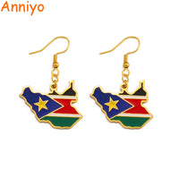 Anniyo South Sudan Map Flag Earrings for Women Girls Gold Color Jewelry South Sudanese Maps Ethnic  #231421