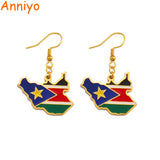 Anniyo South Sudan Map Flag Earrings for Women Girls Gold Color Jewelry South Sudanese Maps Ethnic  #231421
