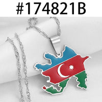 Anniyo Azerbaijan Map Flags Pendant Necklaces Azerbaycan Jewelry Stainless Steel #174821