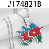 Anniyo Azerbaijan Map Flags Pendant Necklaces Azerbaycan Jewelry Stainless Steel #174821